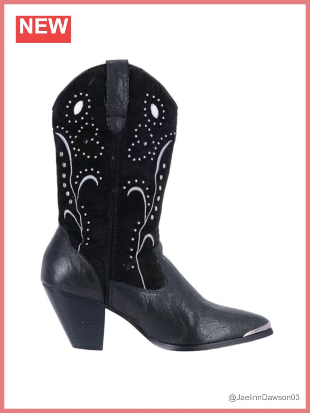 Western Mid-Calf Boots with Silver Metal Toe Rand, Cushion Insole, Tall Fashion